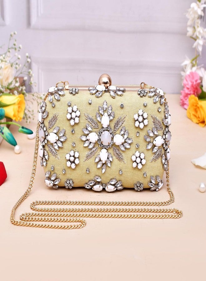 VOYLLA Trendy Bags Green Gems Studded Clutch For Women|Gift for her|Gift for Women|Gift Bags|Party|Bridal|With Sling||Green| - Image 2